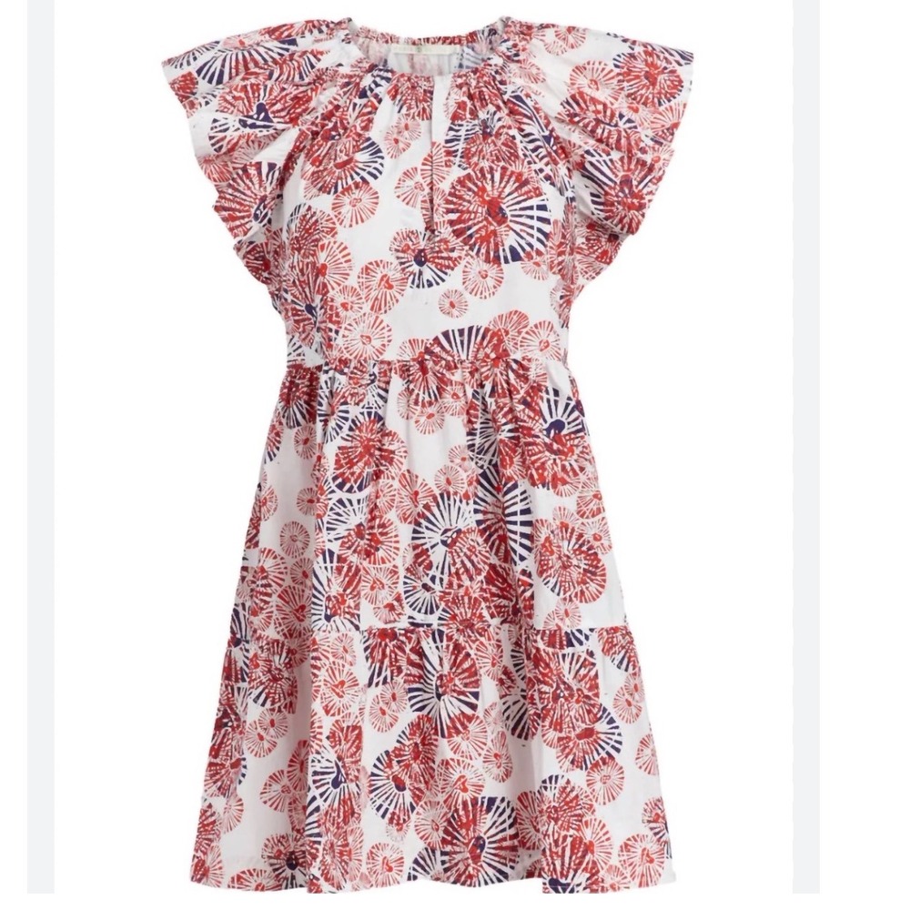 MARIE OLIVER Womens Sparkler Kara  Print Tiered Flutter‎ Sleeve Dress Size S
